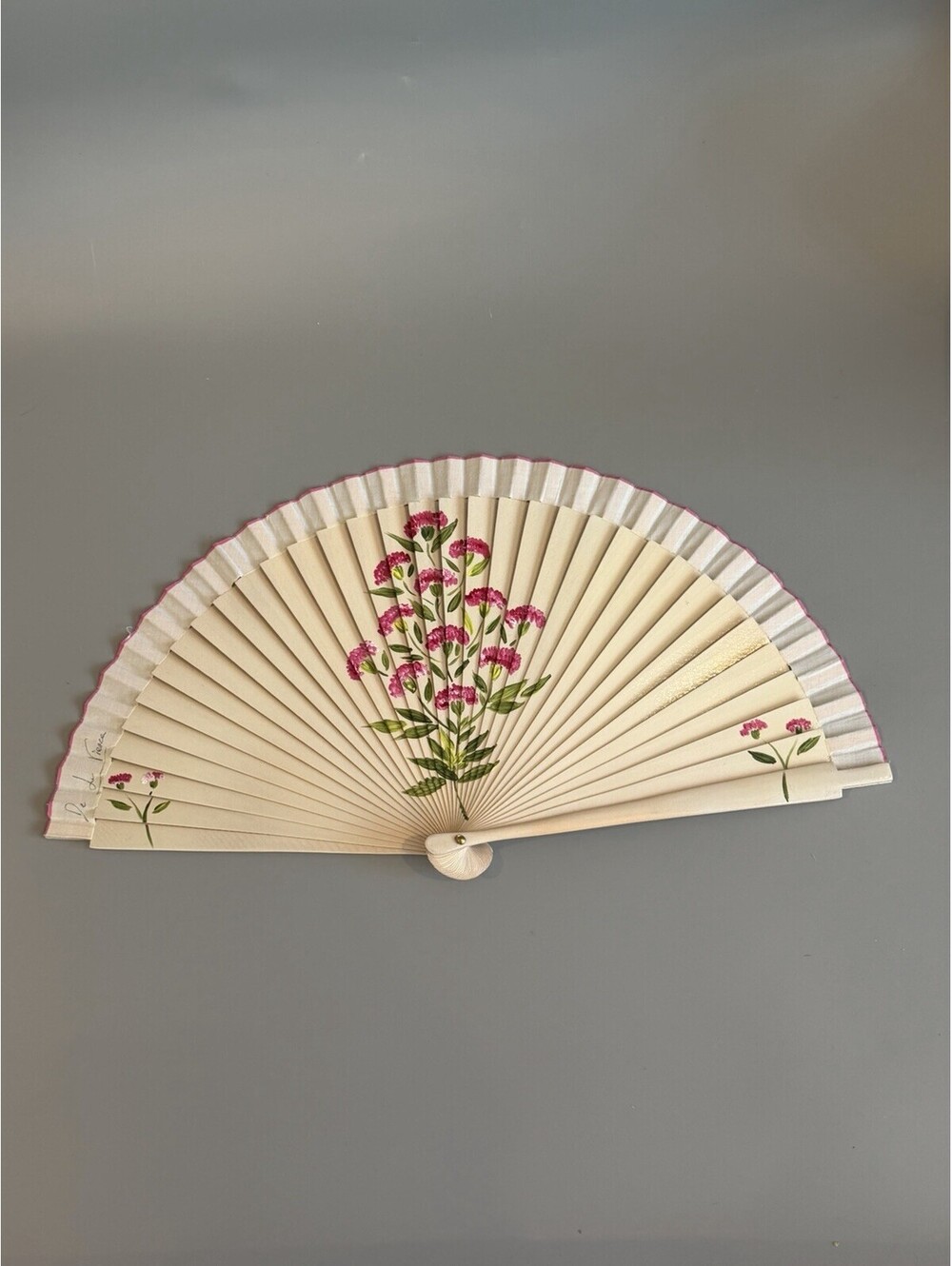 Vintage Hand Painted Spanish Fan with Lacquered Wood Frame And Silk Trim 17”